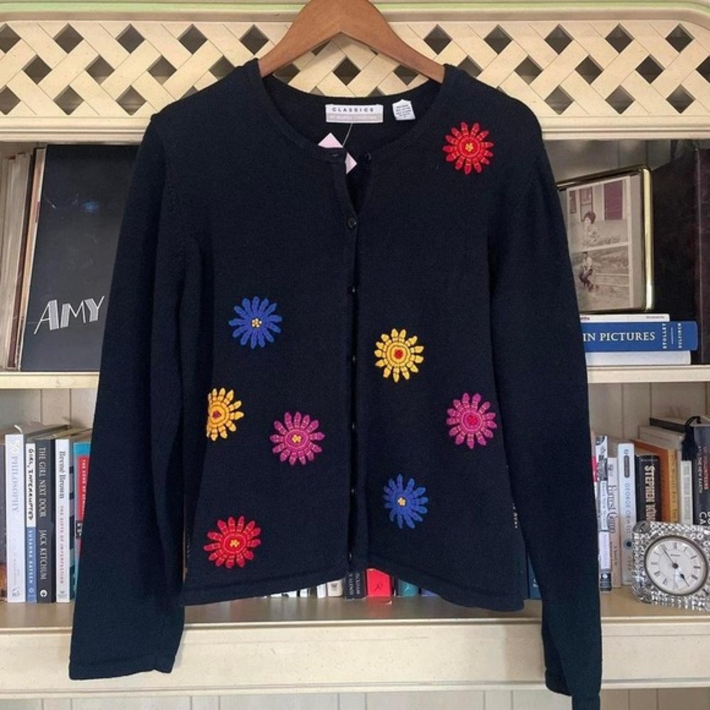 90s /‎ 2000s Knit Granny Art Teacher Floral Cardigan